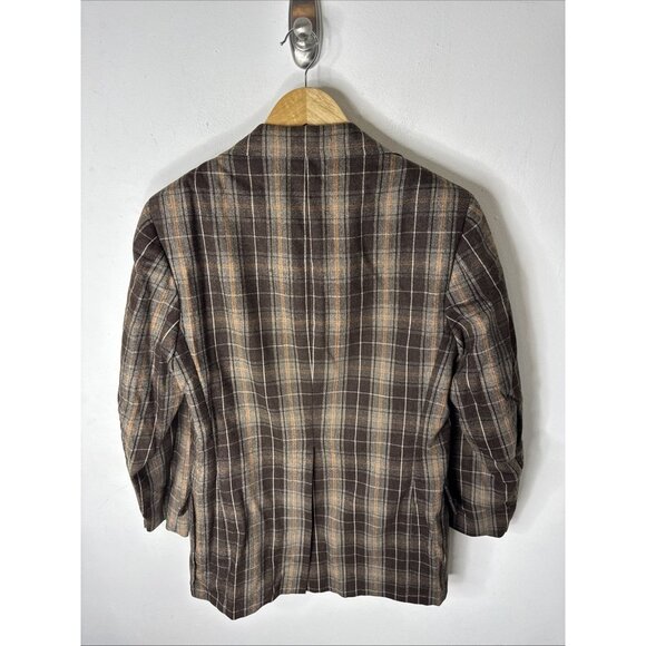 Vintage 70s Glenguard Wool Plaid Sport Coat Brown Orange Check Men 40 WKRP Herb - Picture 5 of 10